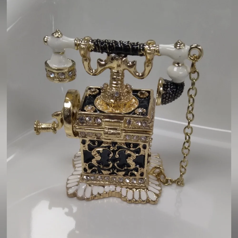 Vintage Style Gold and Black Telephone Trinket Box